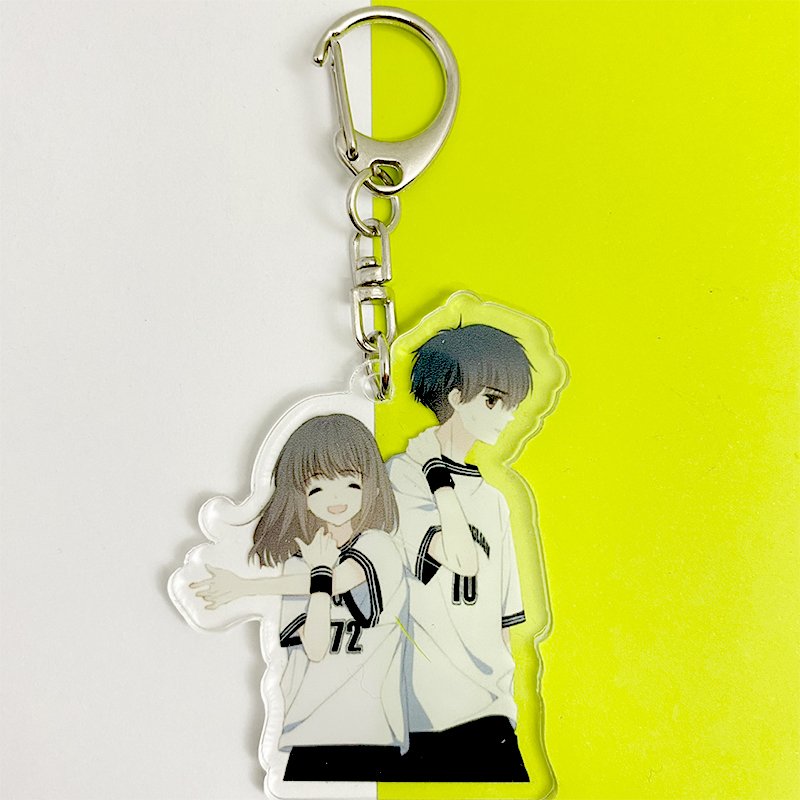 Móc khóa mica trong acrylic 2 mặt CON TIM RUNG ĐỘNG anime chibi