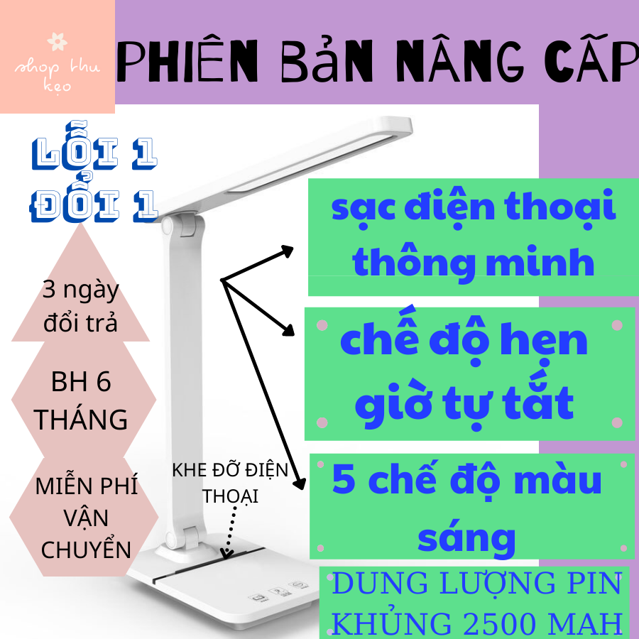 ĐÈN HỌC[ CHẾ ĐỘ HẸN GIỜ TỰ TẮT+SẠC ĐIỆN THOẠI] 5 CHẾ ĐỘ MÀU BẢN MỚI NHẤT