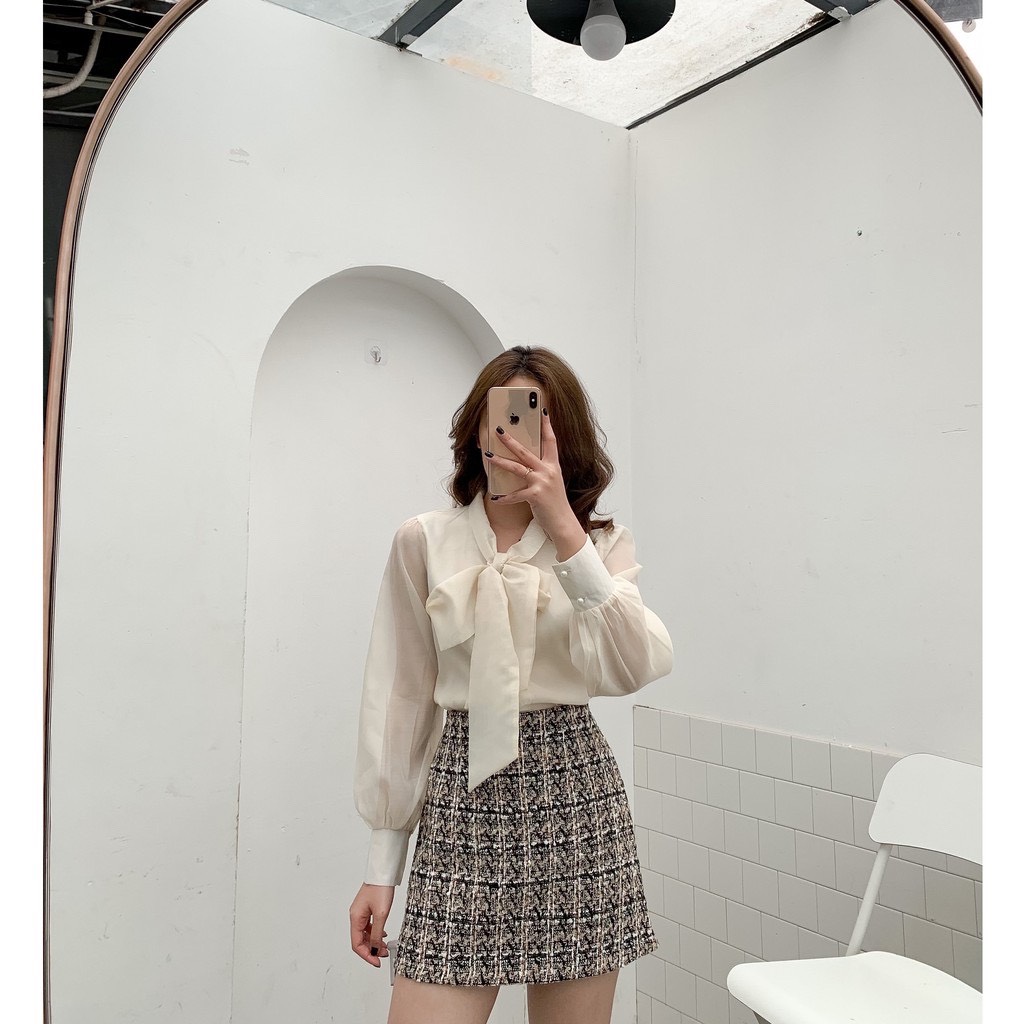 Áo sơ mi nữ cách điệu tơ nơ cổ 3 màu trơn công sở V537 KY