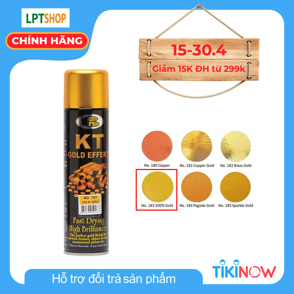 Sơn xịt mạ màu vàng GOLD KT183 Bosny (225g/chai) - Nhập khẩu Thái Lan