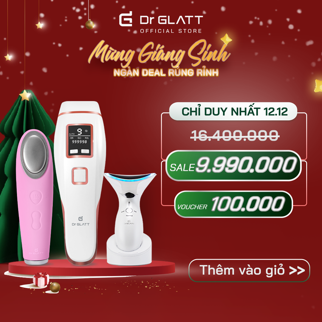 Set máy dưỡng da đa năng - máy triệt lông mini & trị mụn, máy rửa mặt & tẩy trang, máy massage mặt & nâng cơ DR GLATT
