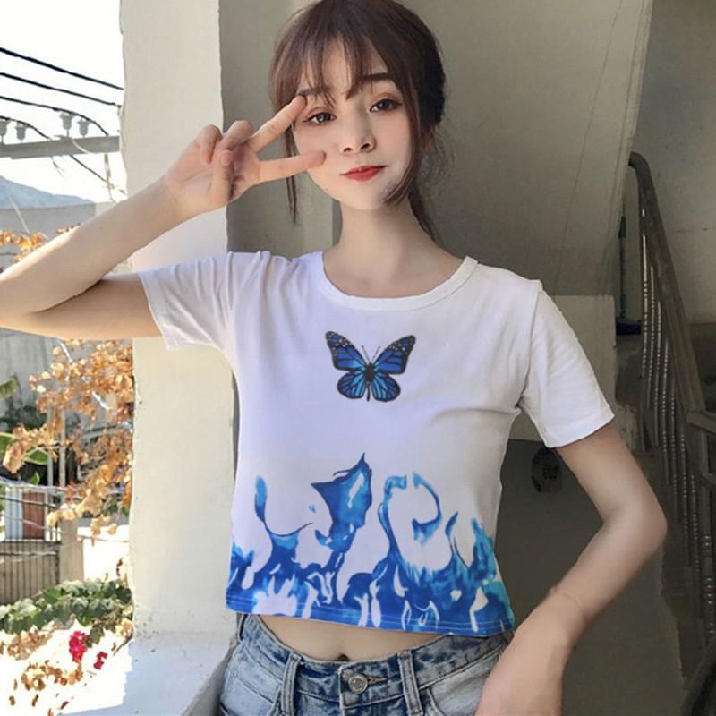 Áo Thun Tay Ngắn In Hình Bướm Phong Cách Retro Cho Nữ