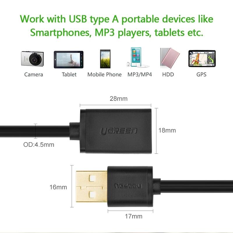 Ugreen UG10890US103TK 3M màu Đen Cáp tín hiệu nối dài USB 2.0 lõi thuần đồng dáng dẹt - HÀNG CHÍNH HÃNG