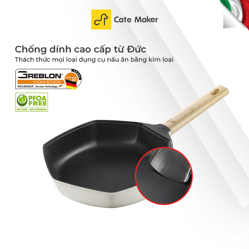 Chảo chống dính lục giác Cate-Maker MAPLE LEAF SERIES GYL-FY24JB, size 24cm, dùng cho mọi loại bếp