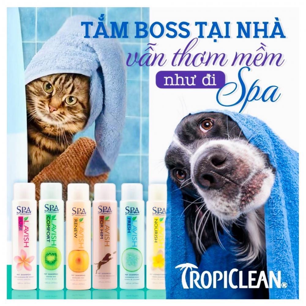 Sữa tắm cao cấp cho chó mèo Spa By Tropiclean (Mỹ, chai 473ml)