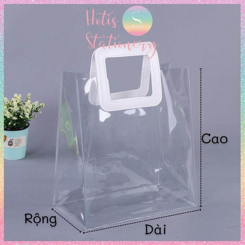 Túi PVC trong suốt loại dày cầm tay đựng quà tặng, mỹ phẩm - Nhiều kích cỡ, màu sắc