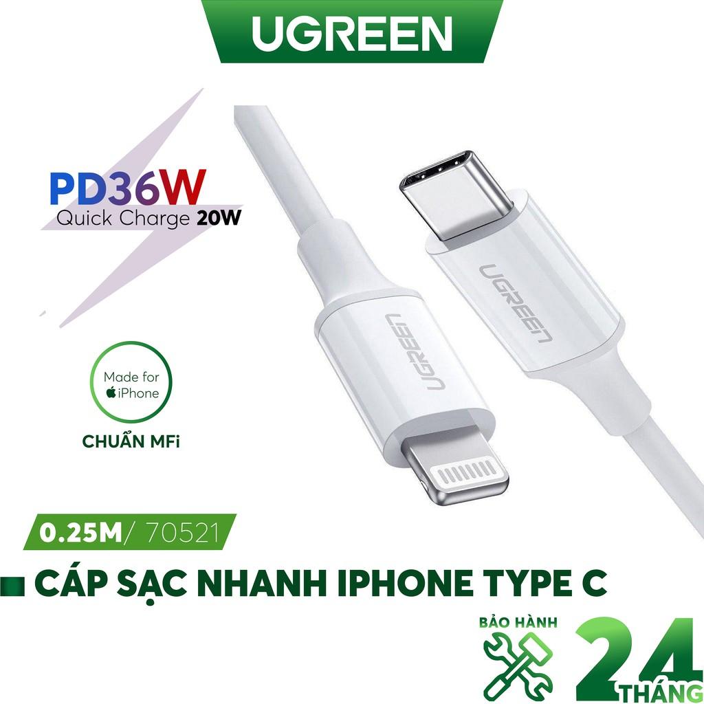 KCáp sạc nhanh USB Type C sang Light_ning MFI UGREEN US304 US305 - Sạc nhanh PD cho iPhone 12 / iPhone 11 dài 0.25m - 2m - Hàng Nhập Khẩu