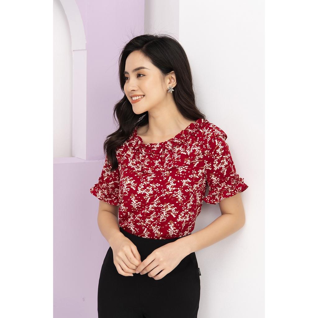 Áo sơ mi nữ công sở LUPERI LFSM1140 cách điệu tay bèo, màu đỏ trẻ trung, hiện đại, dễ mix đồ