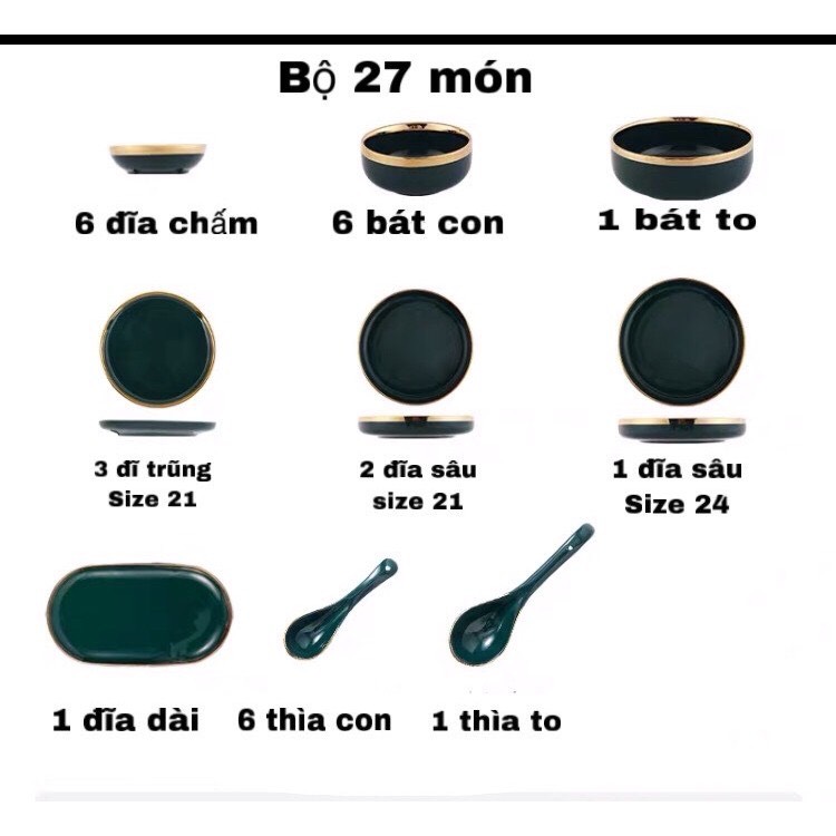 Bộ 27 món bát đĩa phong cách Bắc Âu cao cấp -VS281