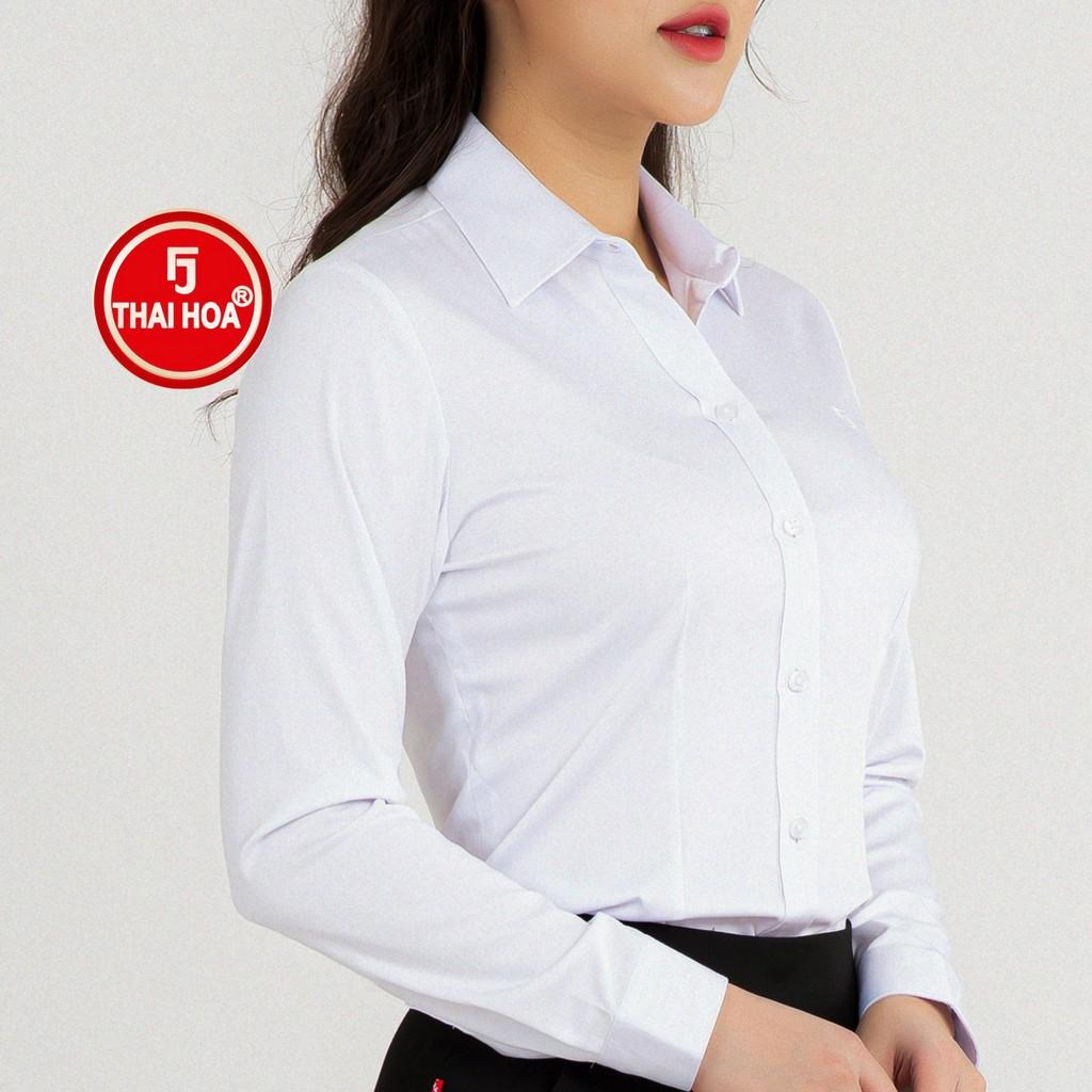 Áo sơ mi nữ Thái Hòa 8919-T01-01 màu trắng chất vải sợi tre cao cấp