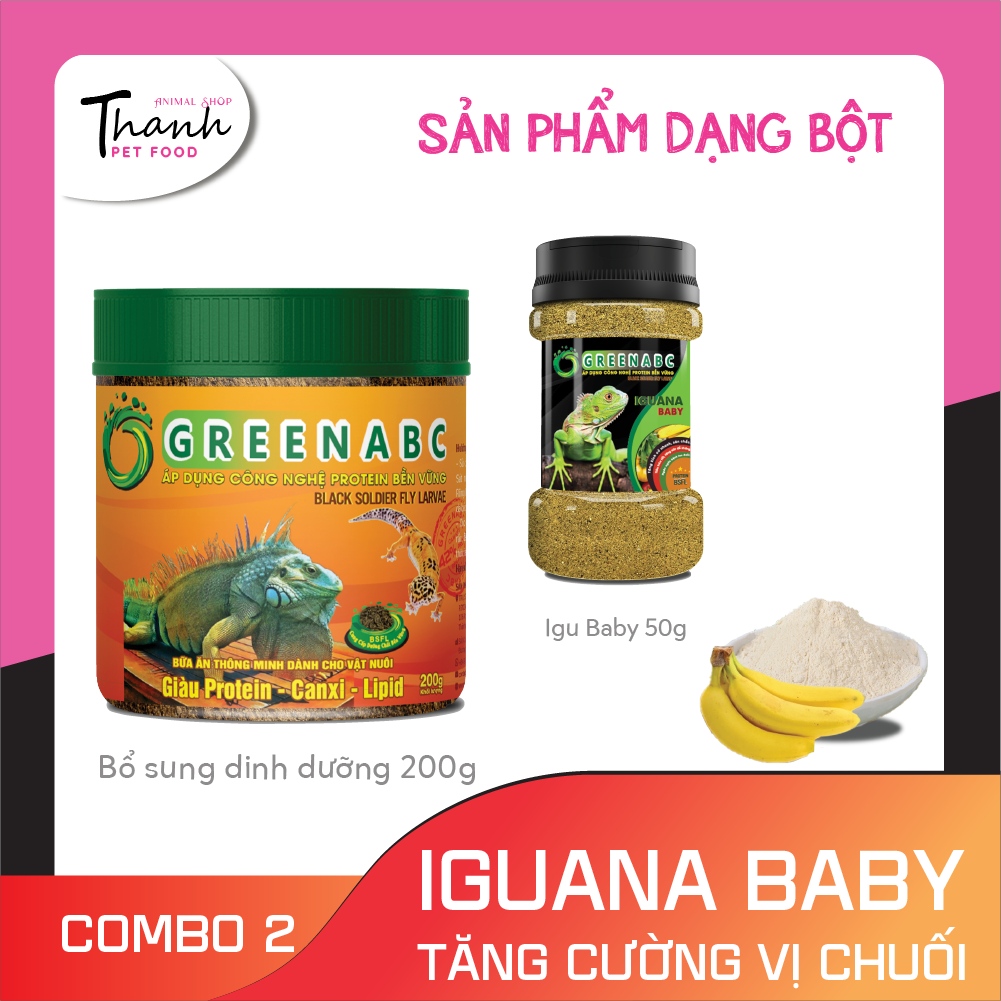 Thức ăn bò sát Iguana Baby của nhãn GREENABC vị chuối dùng cho Iguana từ mới nở cho đến 9x - Tăng trưởng nhanh, lên màu đẹp, phòng chống MBD, teo đuôi – Hộp 230g