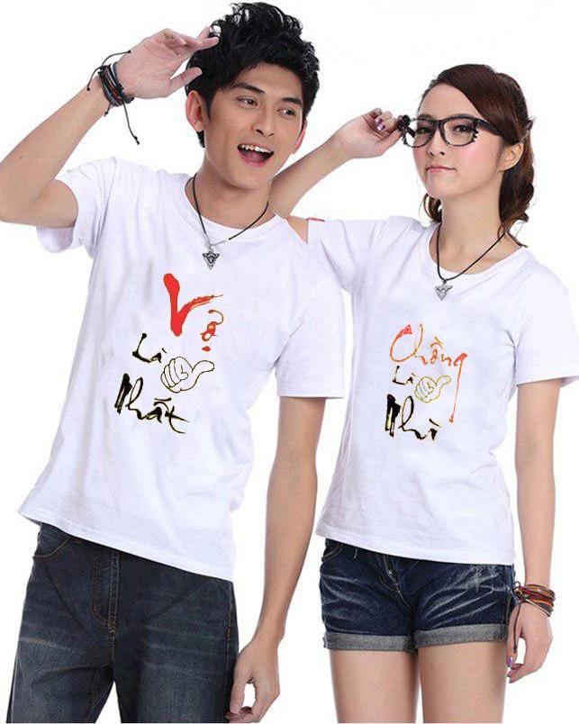 Bộ Áo Thun Đôi Vợ Là Nhất Màu Trắng Nam Nữ
