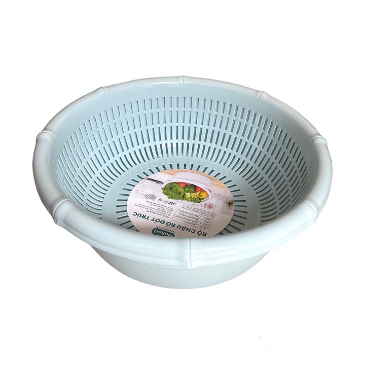Bộ rổ kèm chậu hứng nước rửa rau củ đựng hoa quả trái cây 2 lớp siêu cứng siêu bền
