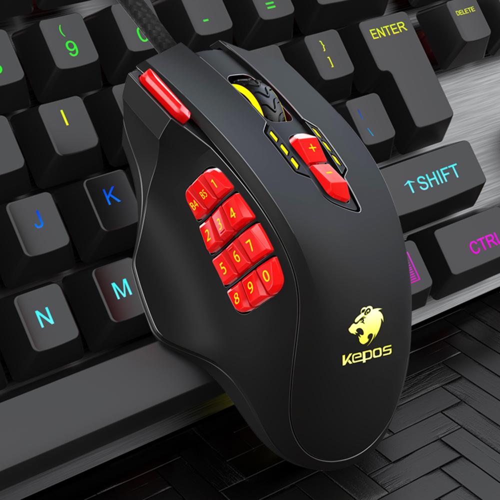 Chuột chơi game lập trình có dây 4000DPI công thái học 18 nút có thể lập trình / 4 mức DPI có thể điều chỉnh