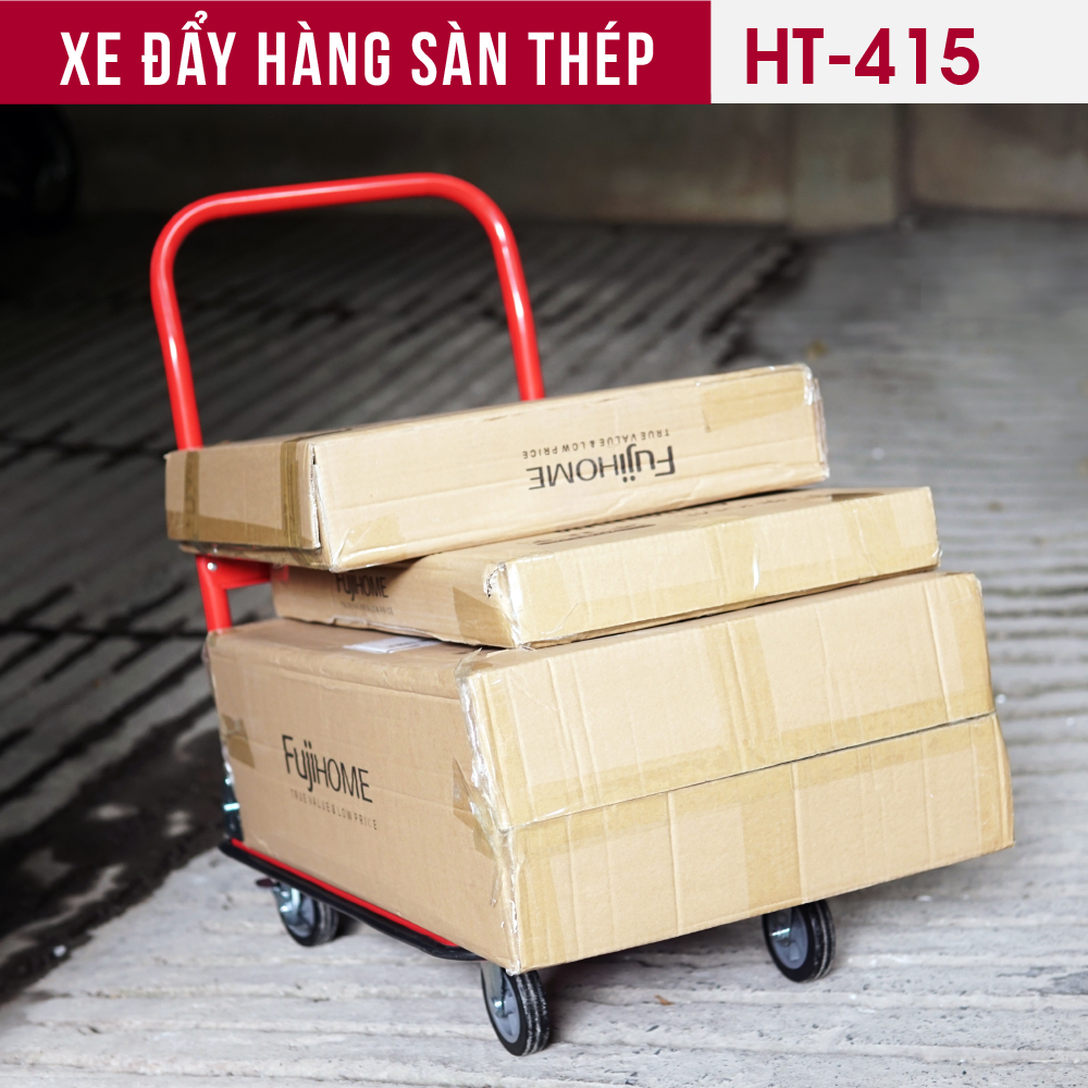 Xe đẩy hàng sàn thép 4 bánh FUJIHOME HT-415 tải trọng 150kg, Thiết kế gấp gọn giúp tiết kiệm diện tích khi cất giữ