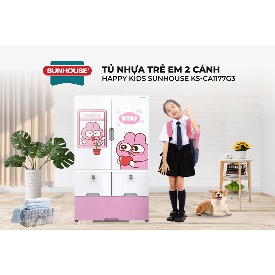 Tủ nhựa trẻ em 2 cánh Happy Kids Sunhouse KS-CA1177