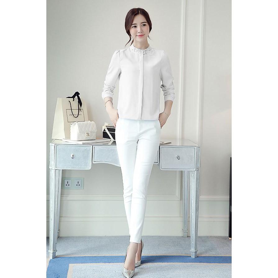 Áo Sơ Mi cổ nơ đính hạt SM36