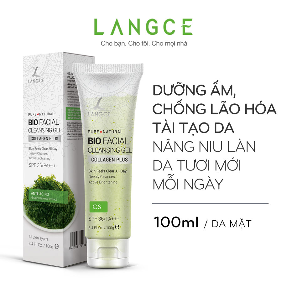 Gel Rửa Mặt Collagen+ Đẹp Da 100ml - Rong Nho Biển - Giữ Ẩm Da TẶNG Kem Làm Rụng Lông Trắng Da 20ml LANGCE