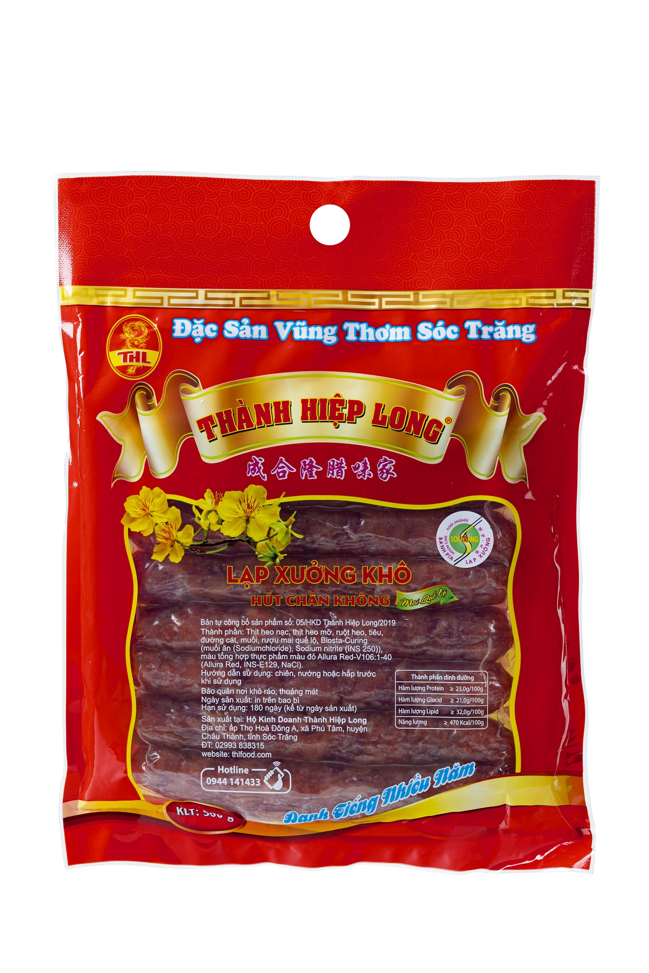 Lạp Xưởng Khô loại trung – Thành Hiệp Long - Hút chân không bao bì 500gr