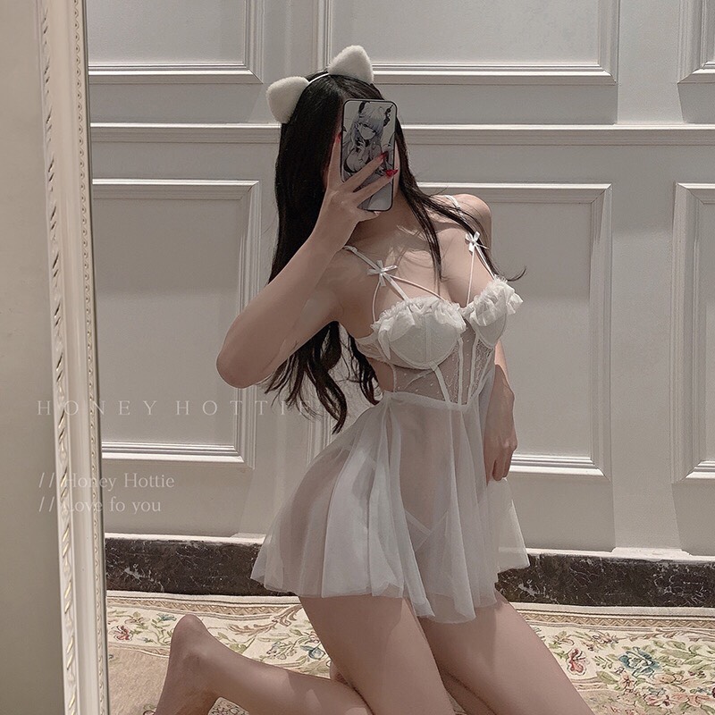 P29 Váy ngủ hai dây xuyên thấu kèm mút ngực sexy gợi cảm  - Đầm ngủ nữ quyến rũ - Đồ ngủ nữ