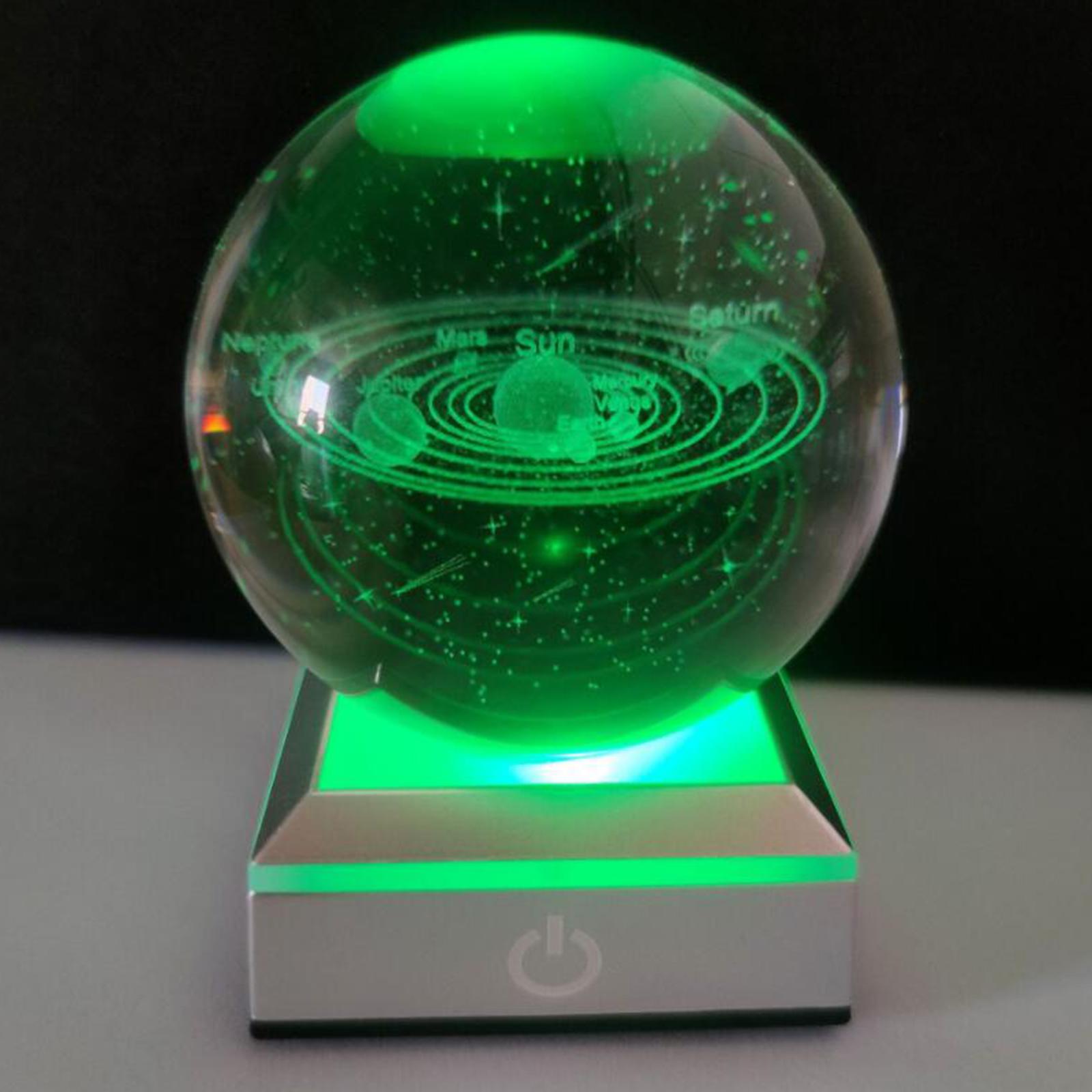8cm Engraved Solar System Crystal Ball with a Touch Switch LED Light Base Cosmic Model 3D Miniature Planets Model Sphere Glass Globe Ornament