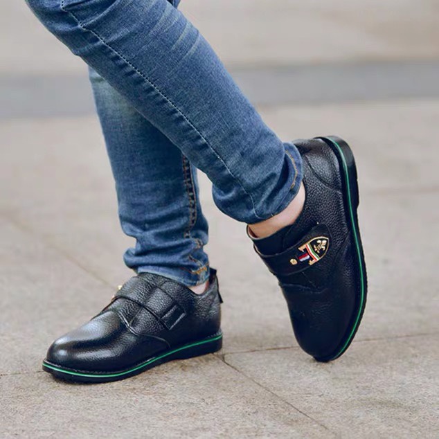 Giày da màu đen cho bé trai - Giày tây mặc vest siêu sang cho bé 5 - 15 tuổi phong cách Hàn Quốc GE77
