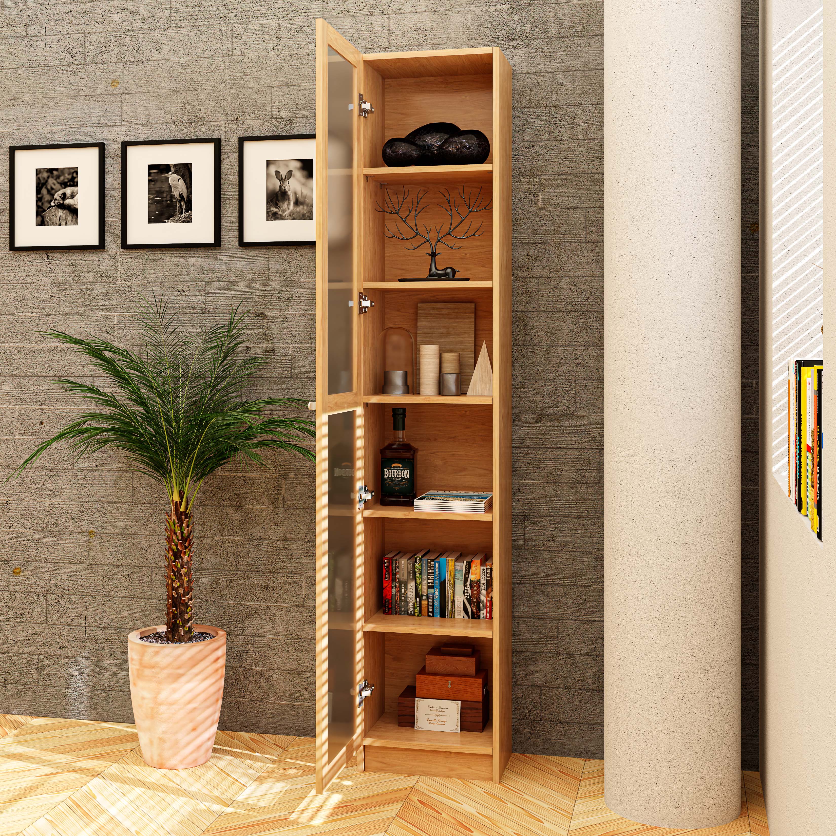 CATY, kệ sách 6 tầng cửa kính size nhỏ, 40cm x 30cm x 202cm , KSA_011