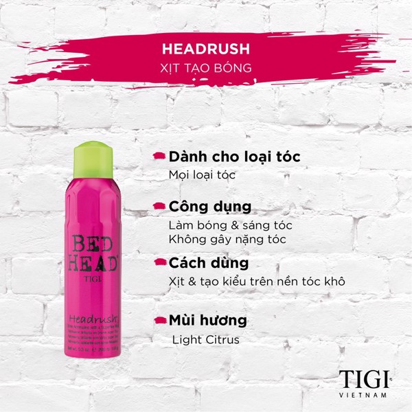 Xịt siêu bóng Headrush Shine Adrenaline Tigi Bed Head 200ml ( New 2021 )