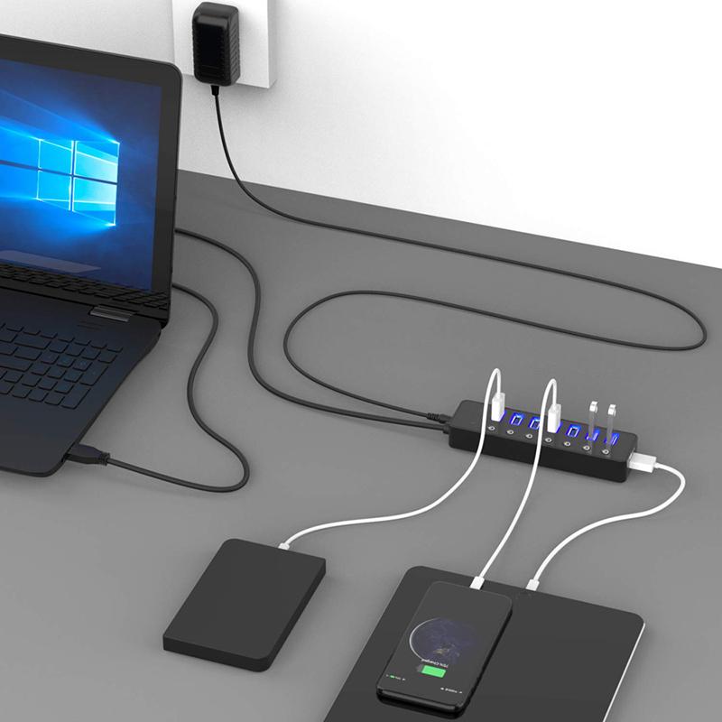 HUB USB 3.0 Đa 4 7 Bộ Chia Cổng Sạc Cho Ipad Mac Book Air Pro PC Máy Tính Xách Tay Phụ Kiện Với 5V 2A Bộ Chuyển Đổi Nguồn Điện