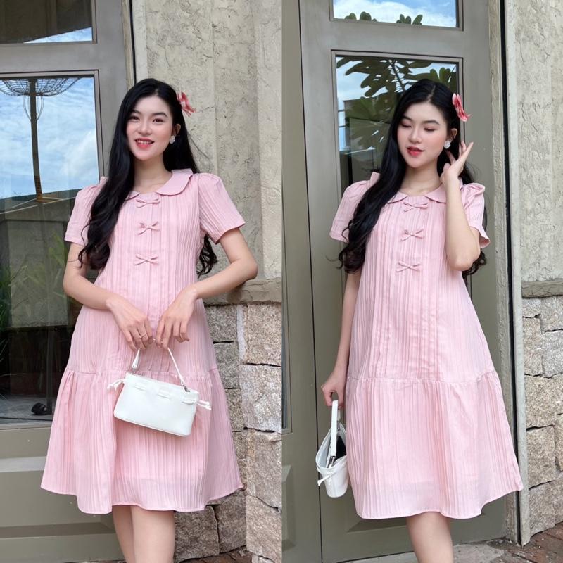 Đầm bầu cổ sen đính nơ dễ thương form đuôi cá gọn dáng, thanh lịch chất xốp Hàn Váy bầu dễ thương - Xanh đen