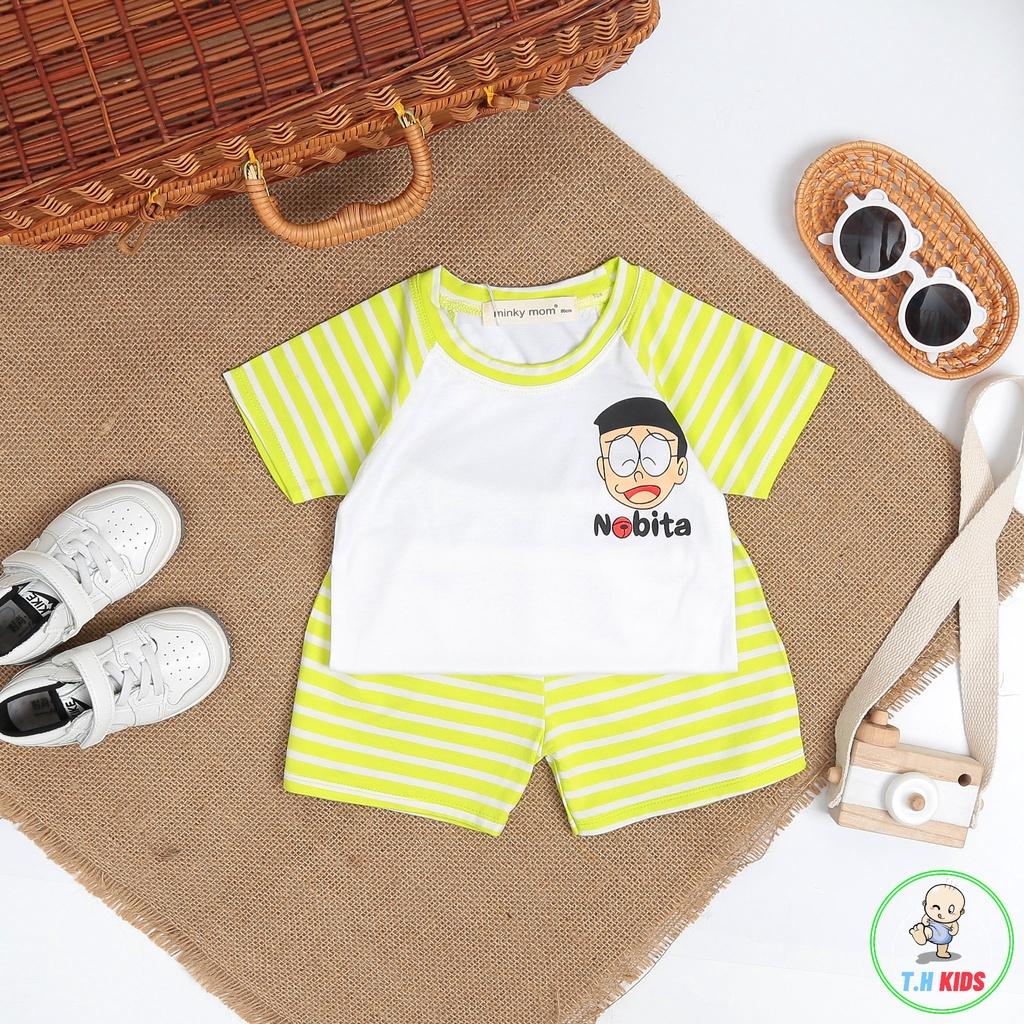 Bộ ngắn tay thun lạnh phối tay sọc dệt Minky mom cho bé trai bé gái từ 7-19kg