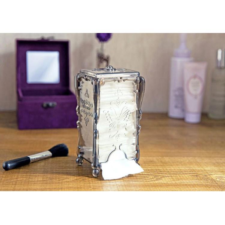 Hộp đựng bông tẩy trang vintage chống bụi có nắp - giao màu ngẫu nhiên