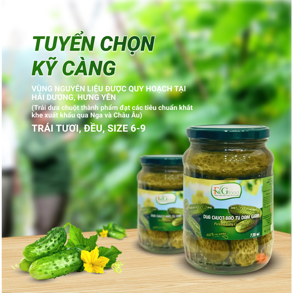 Dưa Chuột Bao Tử Ngâm F&amp;G Food Size 6-9, Hũ Lớn 720gr Ăn Kèm Thịt Nướng, Làm Gỏi Trộn