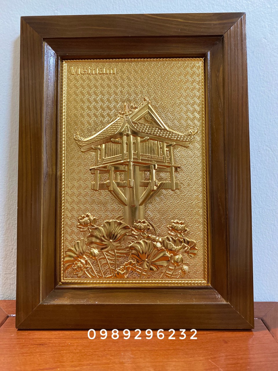 Tranh Chùa Một Cột mạ vàng 24k