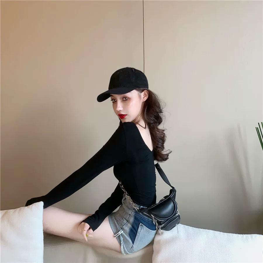 MS6821 Áo thun nữ dài tay cổ rộng khoét lưng sâu sexy