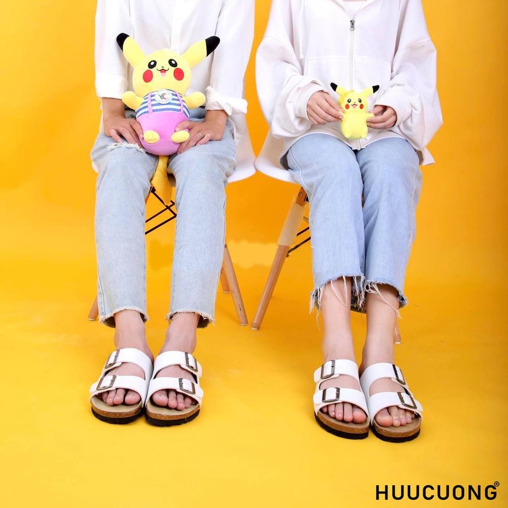 Dép nữ HuuCuong 2 khóa trắng đế trấu handmade