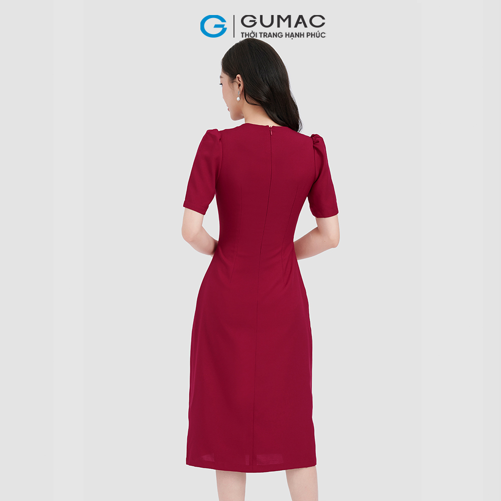 Đầm chéo GUMAC DC11055 phối nút thanh lịch