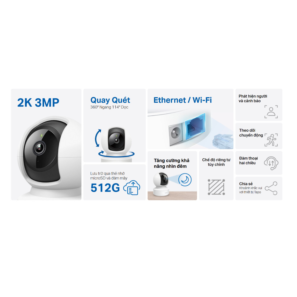 CAMERA WIFI TRONG NHÀ TAPO C212 3MP - Đàm thoại hai chiều, Xoay 360 Độ, Phát Hiện chuyển động, Cảnh Báo Âm, Ánh sáng - HÀNG CHÍNH HÃNG