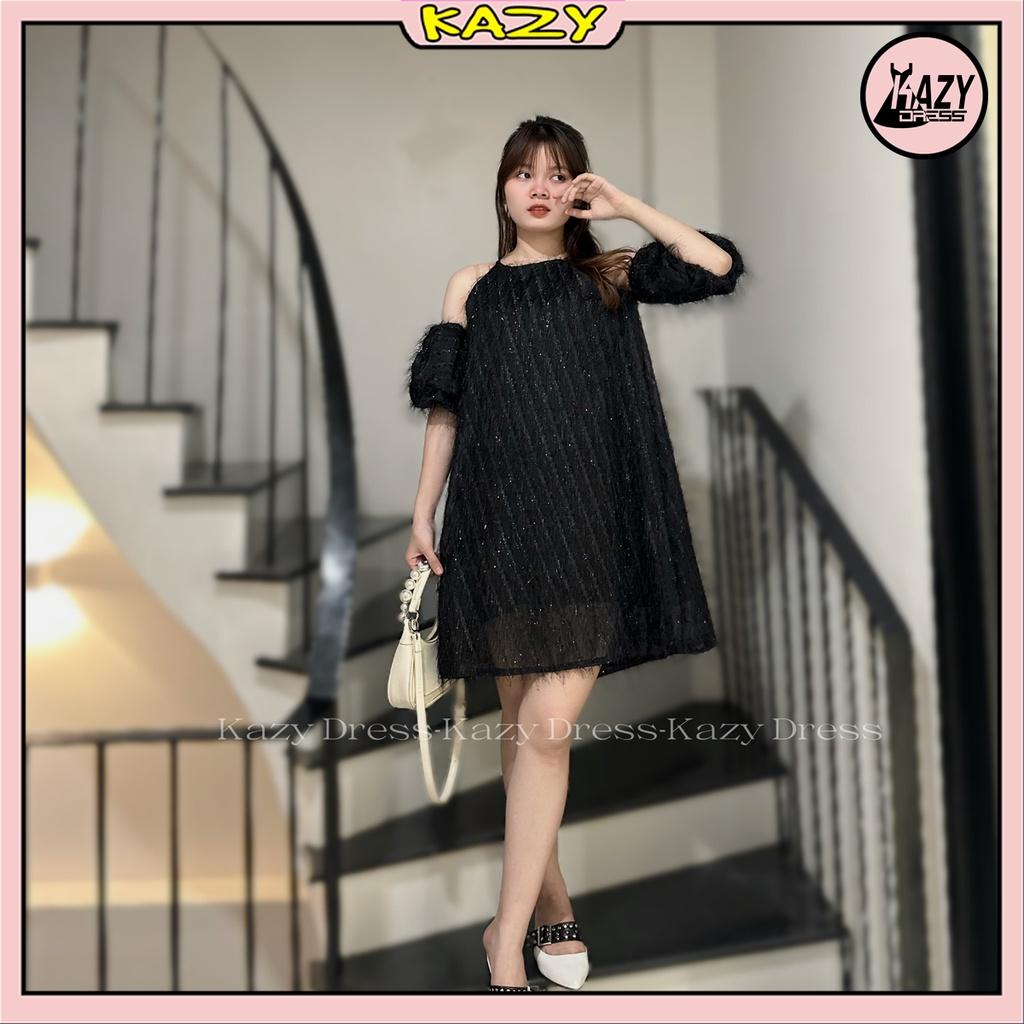 Váy cổ yếm trễ vai tơ lông mềm mịn phong cách tiểu thư KAZY DRESS V047