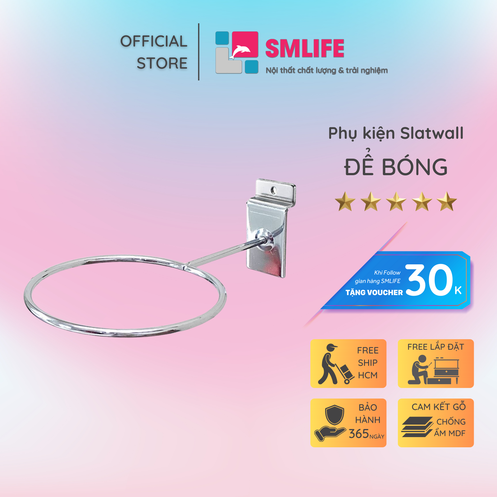 Giá trưng bày quả bóng đá cài tấm SMLIFE Slatwall