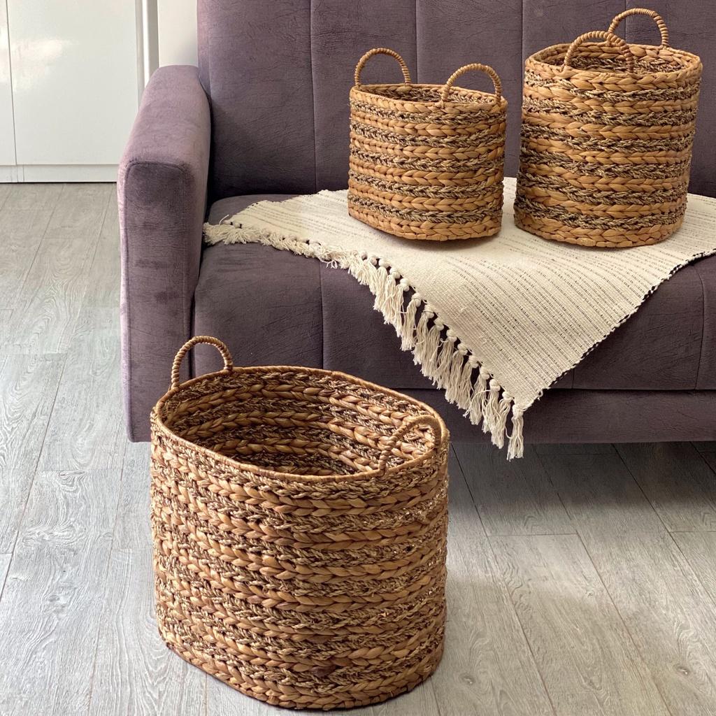 Giỏ lục bình đựng đồ VIETBAS tròn có quai 3 size MAU163