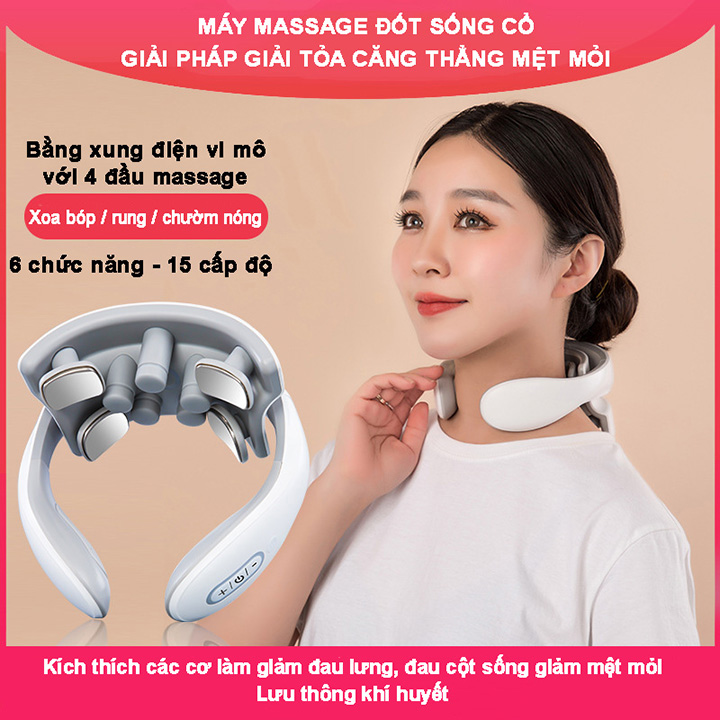 Máy massage đốt sống cổ với 4 đầu massage với chức năng rung kết hợp chườm nóng 6 chế độ hoạt động 15 cấp độ điều chỉnh