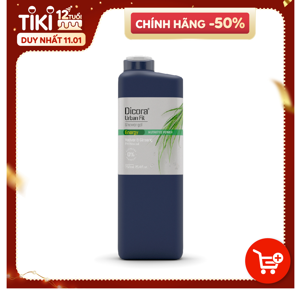 Sữa tắm Dicora Urban Fit Energy chiết xuất Cỏ Vetiver &amp; Nhân Sâm làm sạch sâu bên trong 750ml