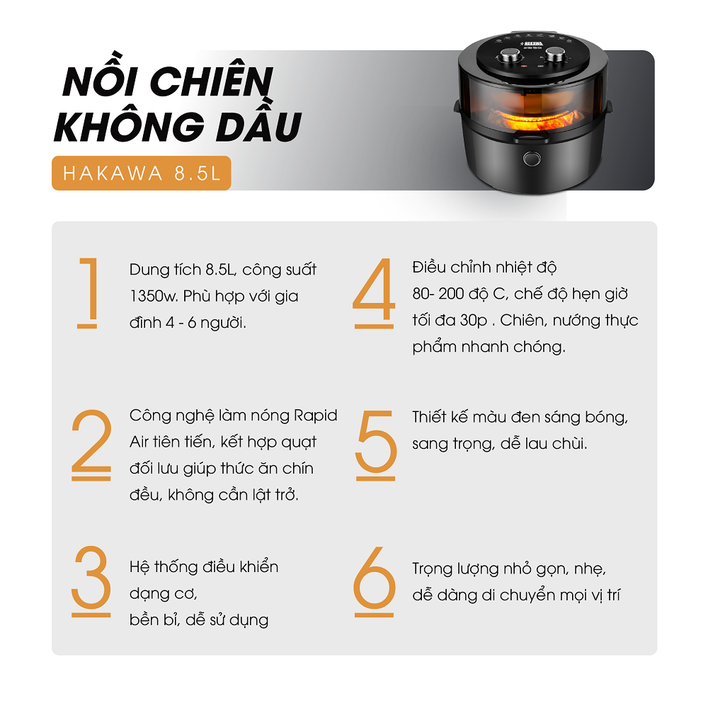 NỒI CHIÊN KHÔNG DẦU HAKAWA HK-AF8L - HÀNH CHÍNH HÃNG HAKAWA