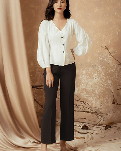 Áo vintage cổ tim tay bồng công sở - ACS04