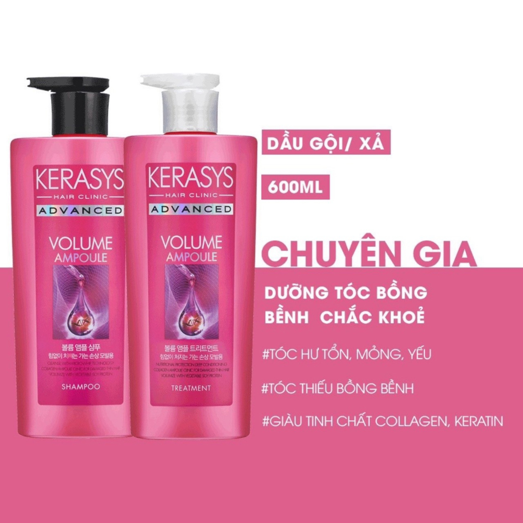 Dầu gội xả dưỡng tóc bồng bềnh chắc khỏe Kerasys Advanced Volume Ampoule Hàn Quốc 600ml