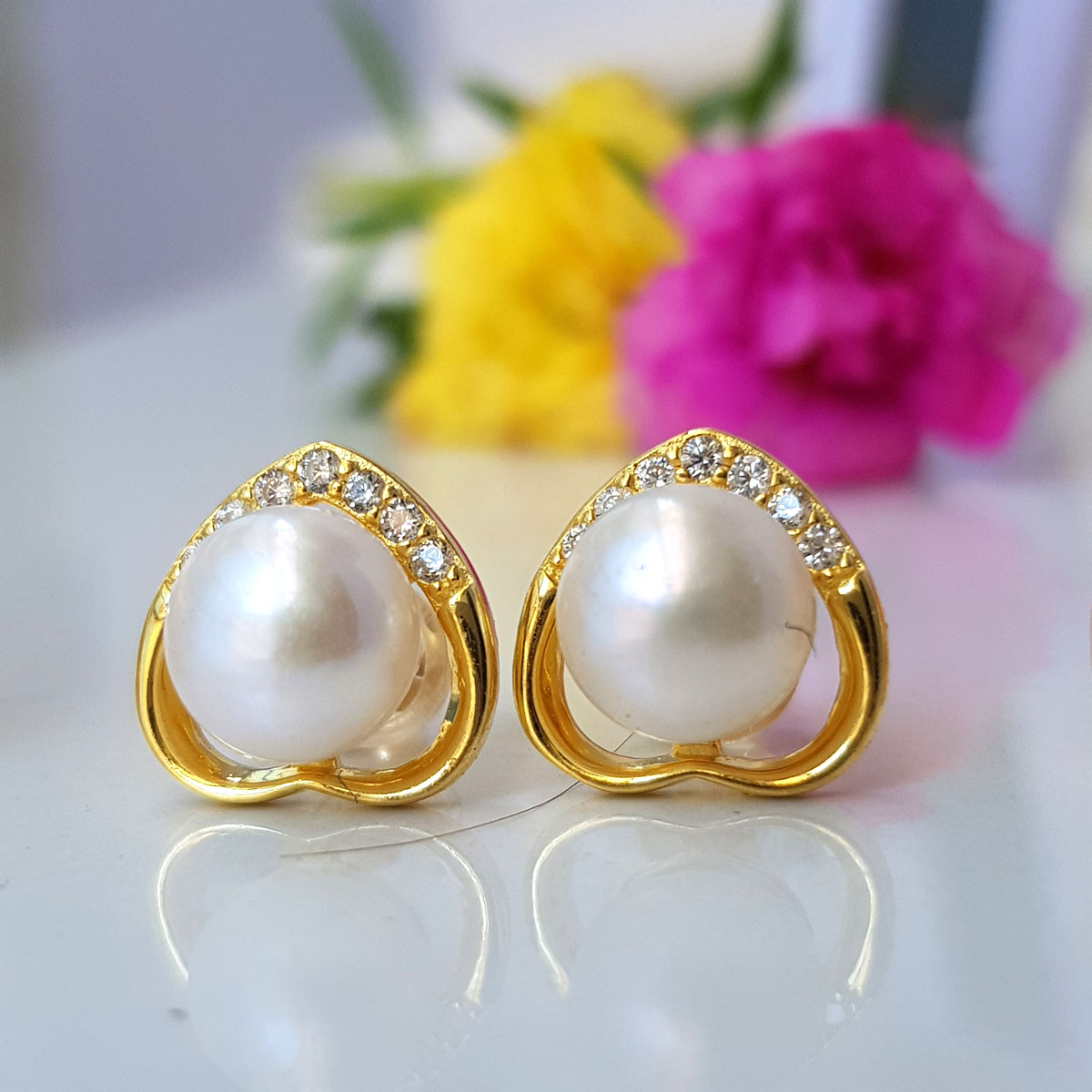 Bông Khuyên Tai Ngọc Trai - Kiểu Nụ - Mở Cửa Trái Tim - Sang Trọng - Trang Sức Cô Tấm - DANKO PEAL - COTAM0406 -Bạc S925 Nạm Zircon