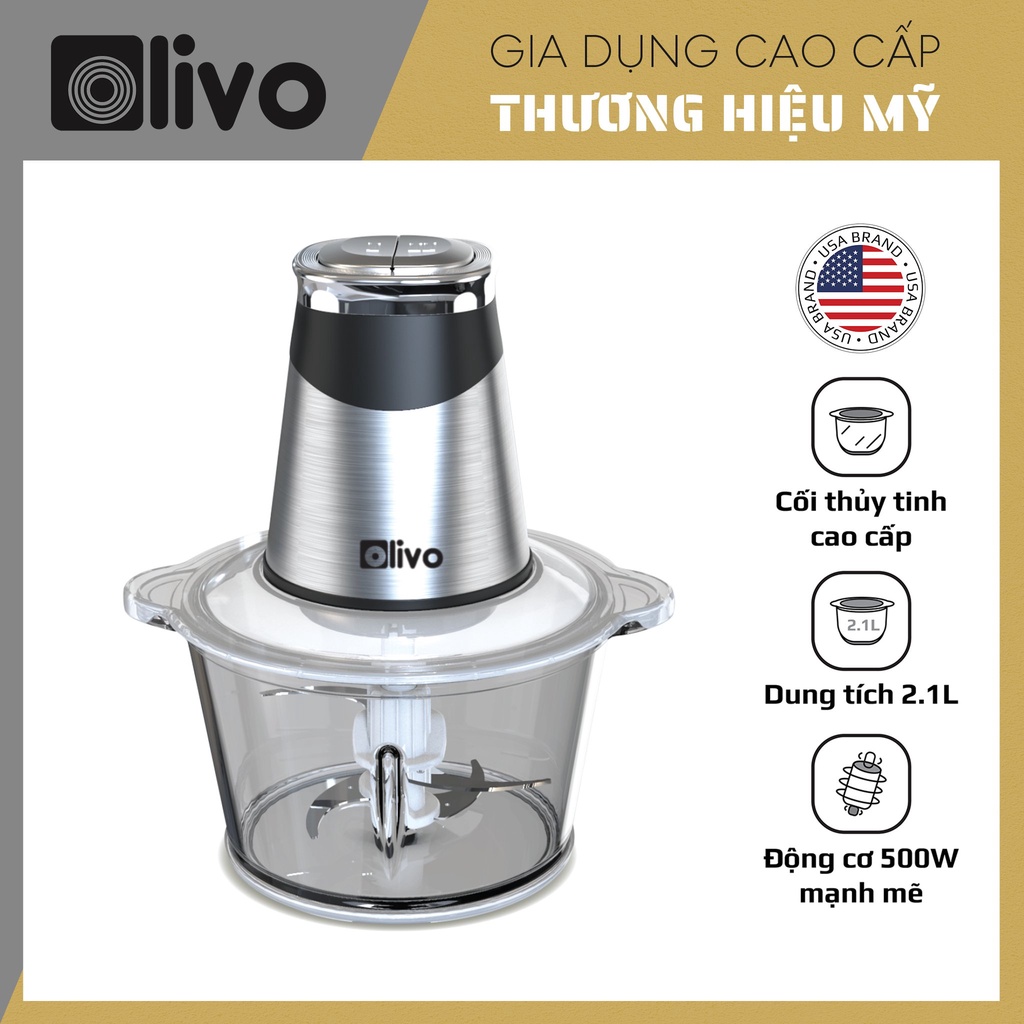 Máy Xay Thịt Thực Phẩm Đa Năng OLIVO FC21 Dung Tích 2.1 Lít, Hai Cấp Độ Xay Linh Hoạt, Công Suất 500W, Thương Hiệu Mỹ - Hàng chính hãng