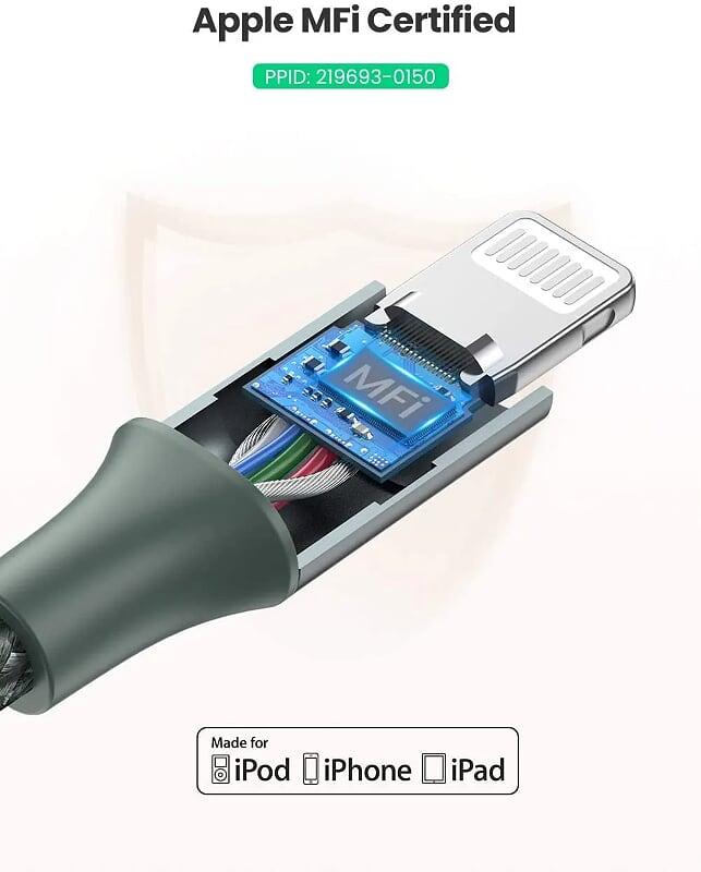 Ugreen UG80564US304TK 1M màu xanh đen cáp chuyển usb type c ra apple lightning dây dù hỗ trợ sạc nhanh PD - HÀNG CHÍNH HÃNG