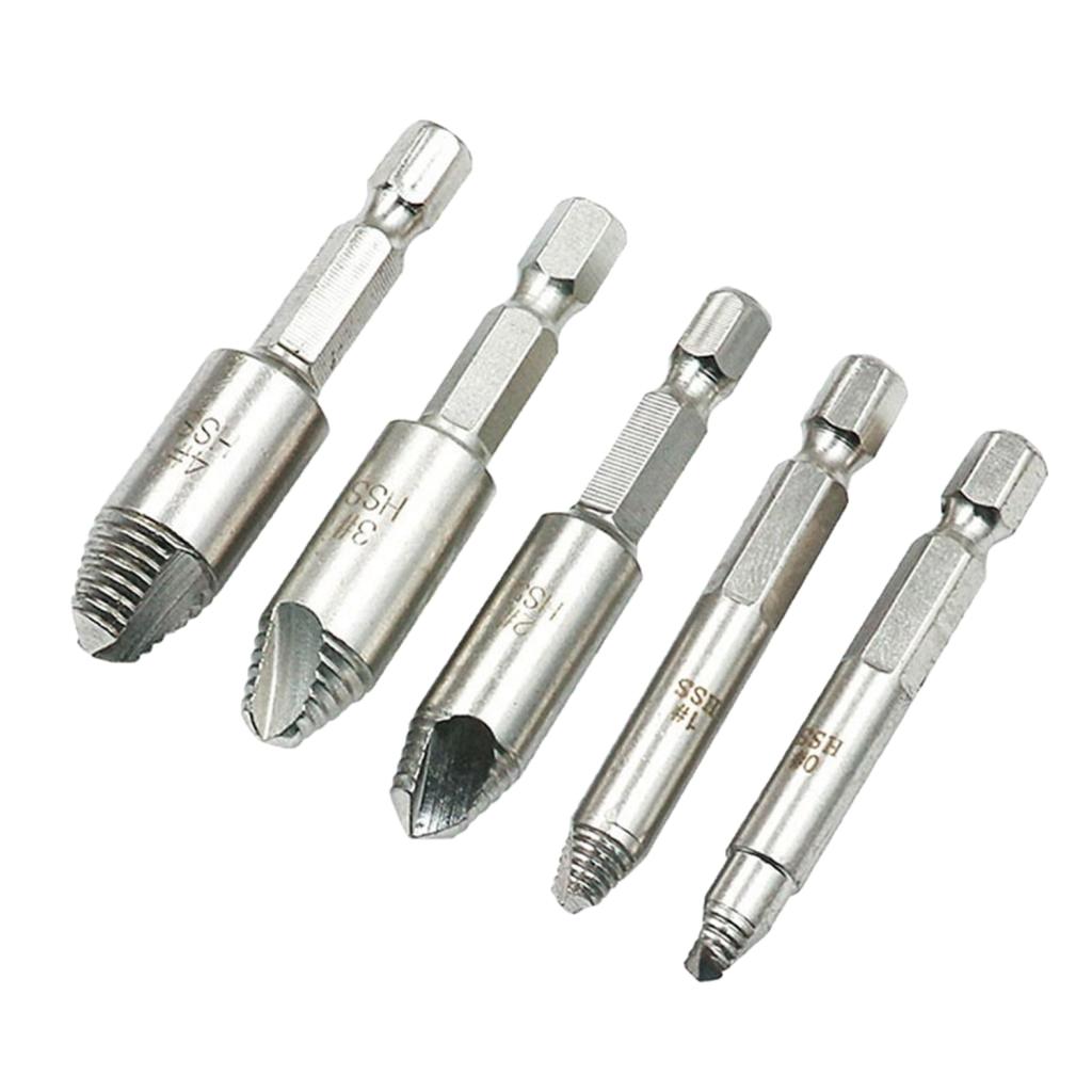 5pcs Hex Shank 1/4 Inch 6.35mm HSS Stripped Screw Extractor Set with Storage Box